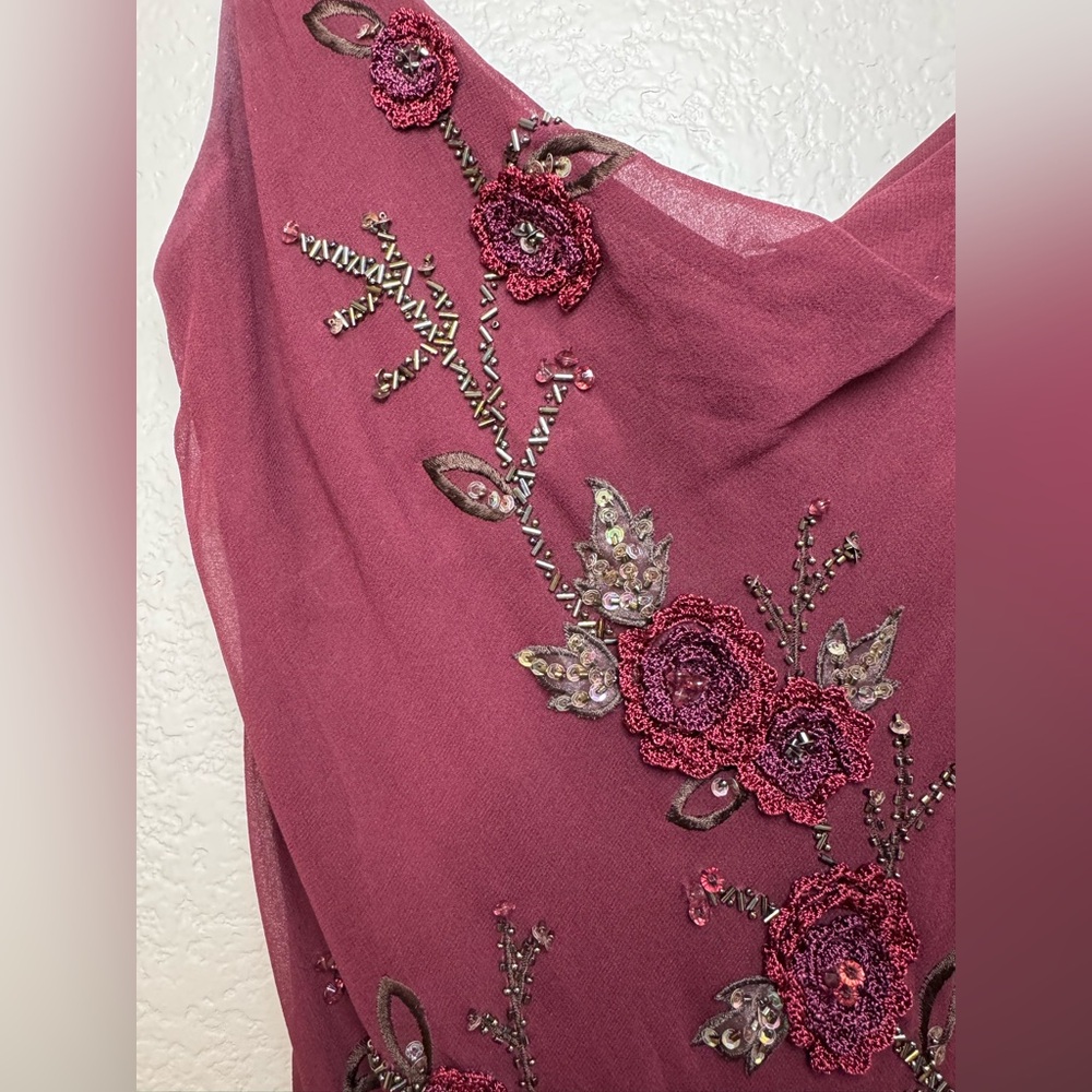 Vintage Y2K Sue Wong Nocturne Burgundy Beaded Embroidered Asymmetrical Dress 4 - Picture 9 of 17